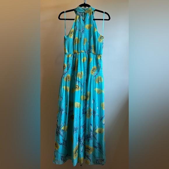 NEW DVF Lupin Floral-Print Plissé Chiffon Midi Dress Sz 6 Turquoise Floral - Picture 14 of 14